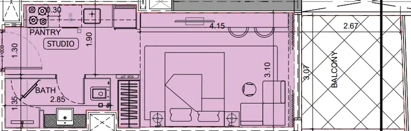 Project Maybach Studio floor plan, 390 sqft