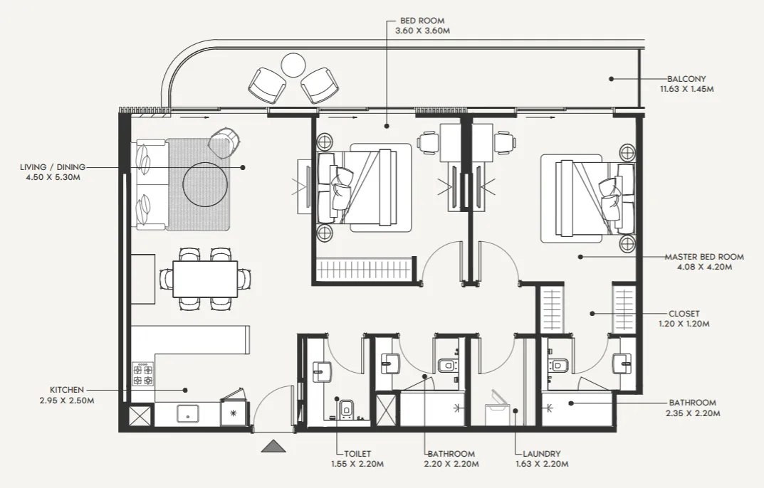 Azizi Amir 2 bed floor plan, 1,270 sqft