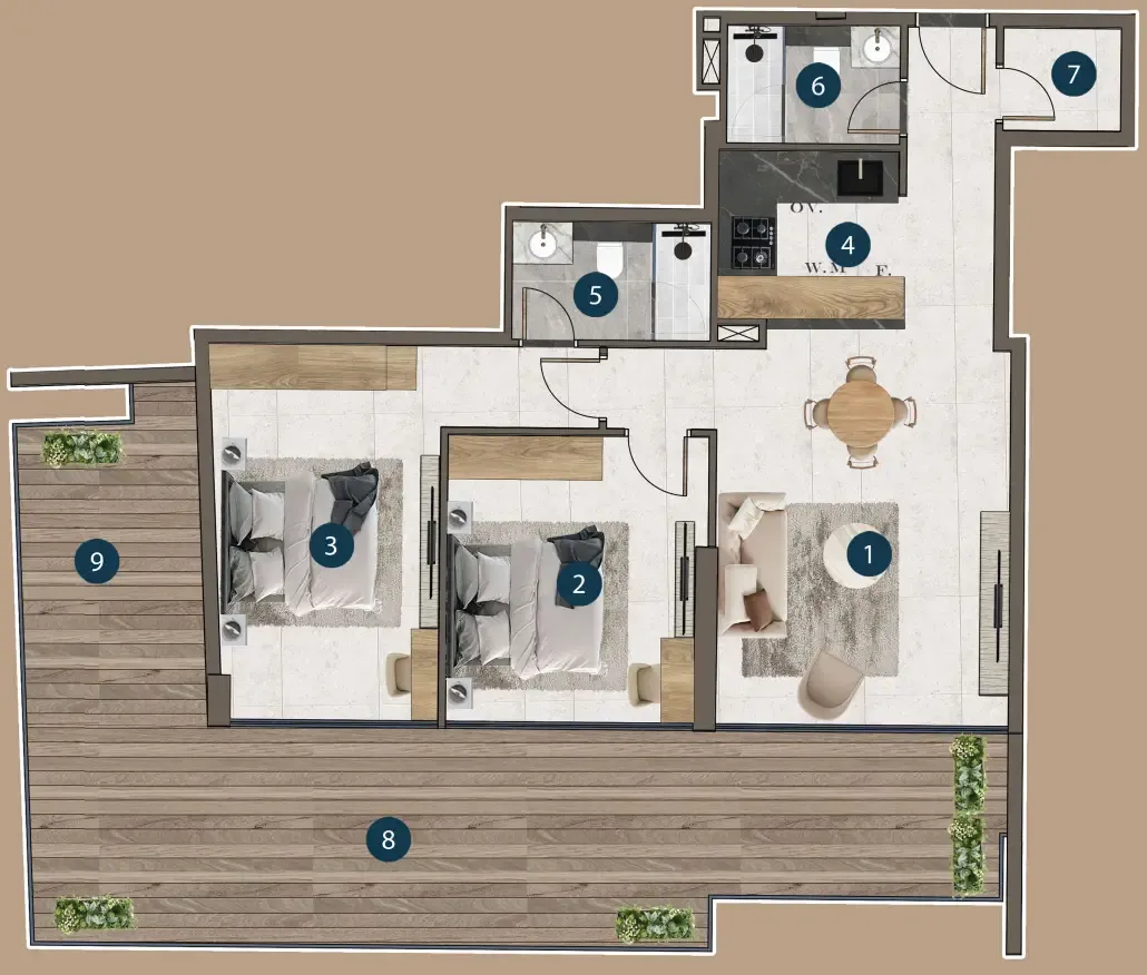 Mi Casa 2 bed floor plan, 1,406 sqft