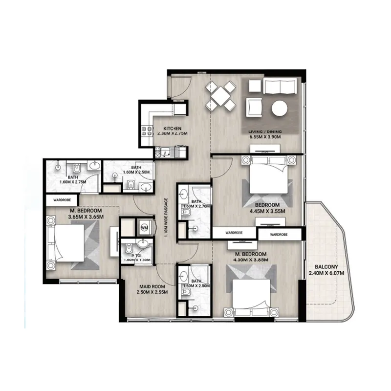 Whitecliffs Residences 3 bed floor plan, 2,227 sqft
