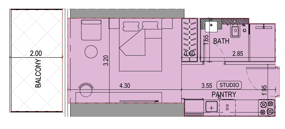 Binghatti Sky Terraces Studio floor plan, 311 – 418 sqft