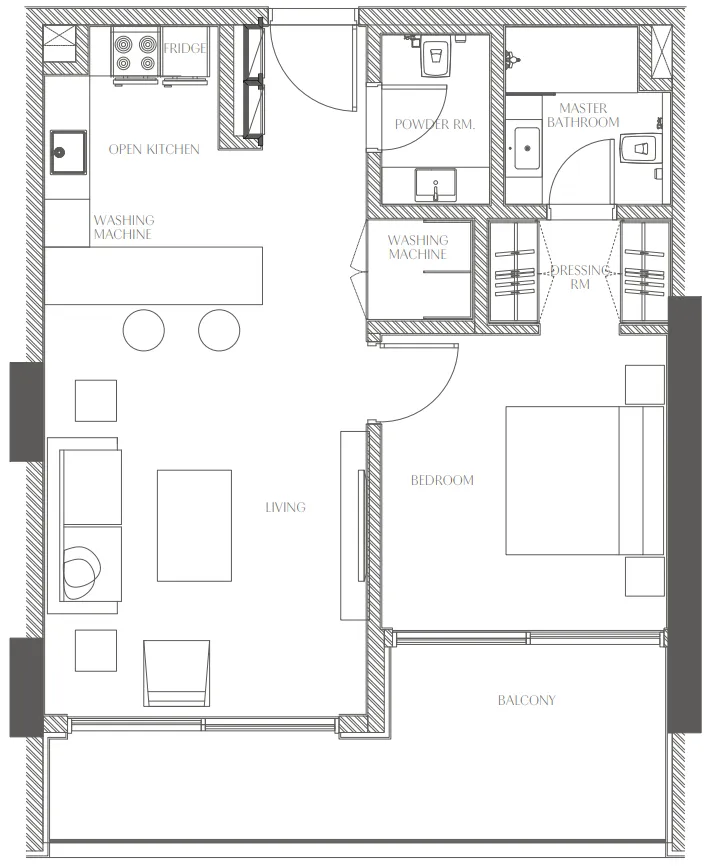 Creekside Residence 1 bed floor plan, 844 sqft