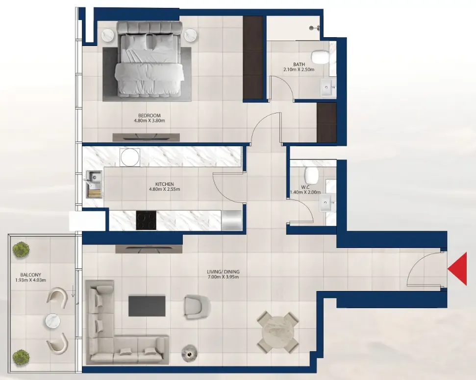 Al Vista 1 bed floor plan, 1,014 sqft