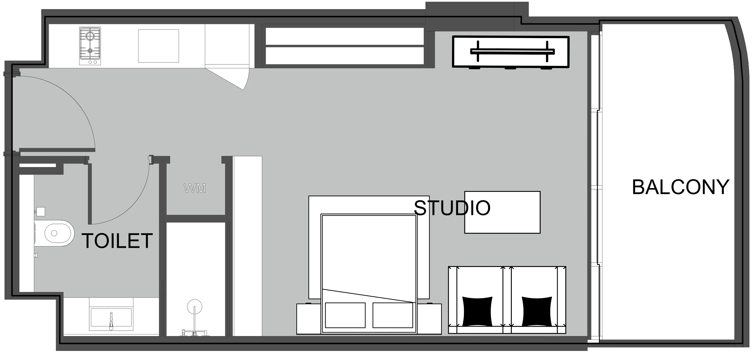 The Boulevard Studio floor plan, 470 sqft