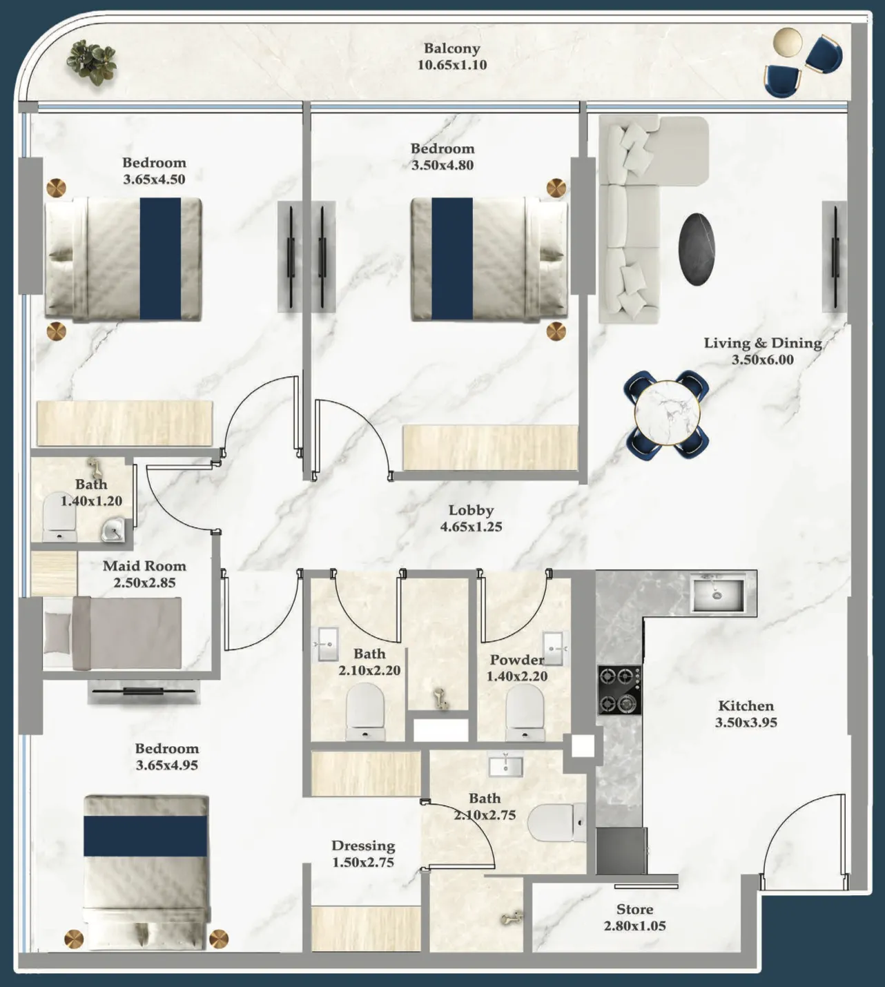 Sparklz 3 bed floor plan, 1,347 – 1,348 sqft