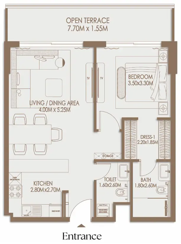Veona by Gutti 1 bed floor plan, 807 – 827 sqft