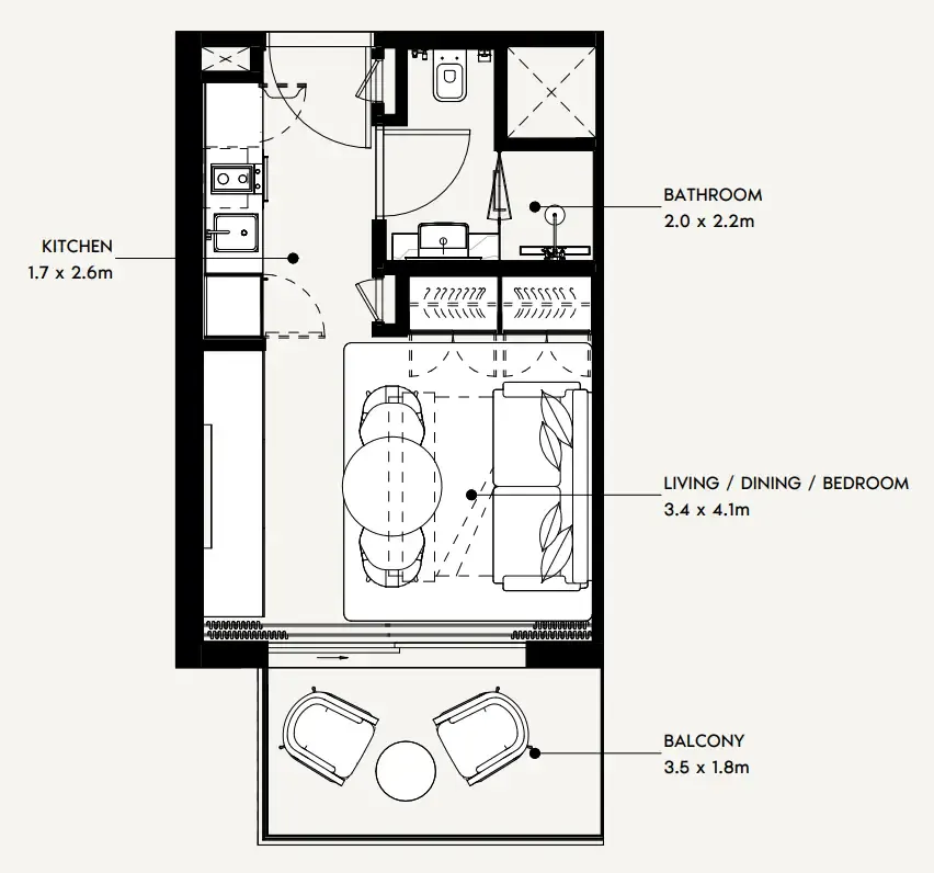 Azizi Noura Studio floor plan, 339 sqft