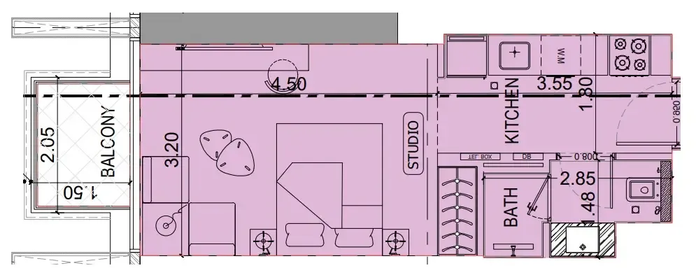 Binghatti Luxuria Studio floor plan, 338 sqft