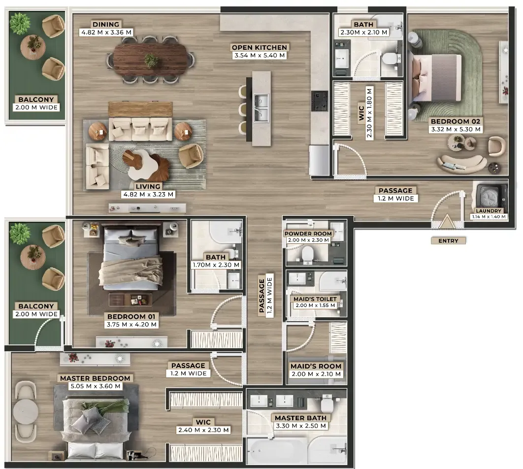Firoza 3 bed floor plan, 2,166 sqft