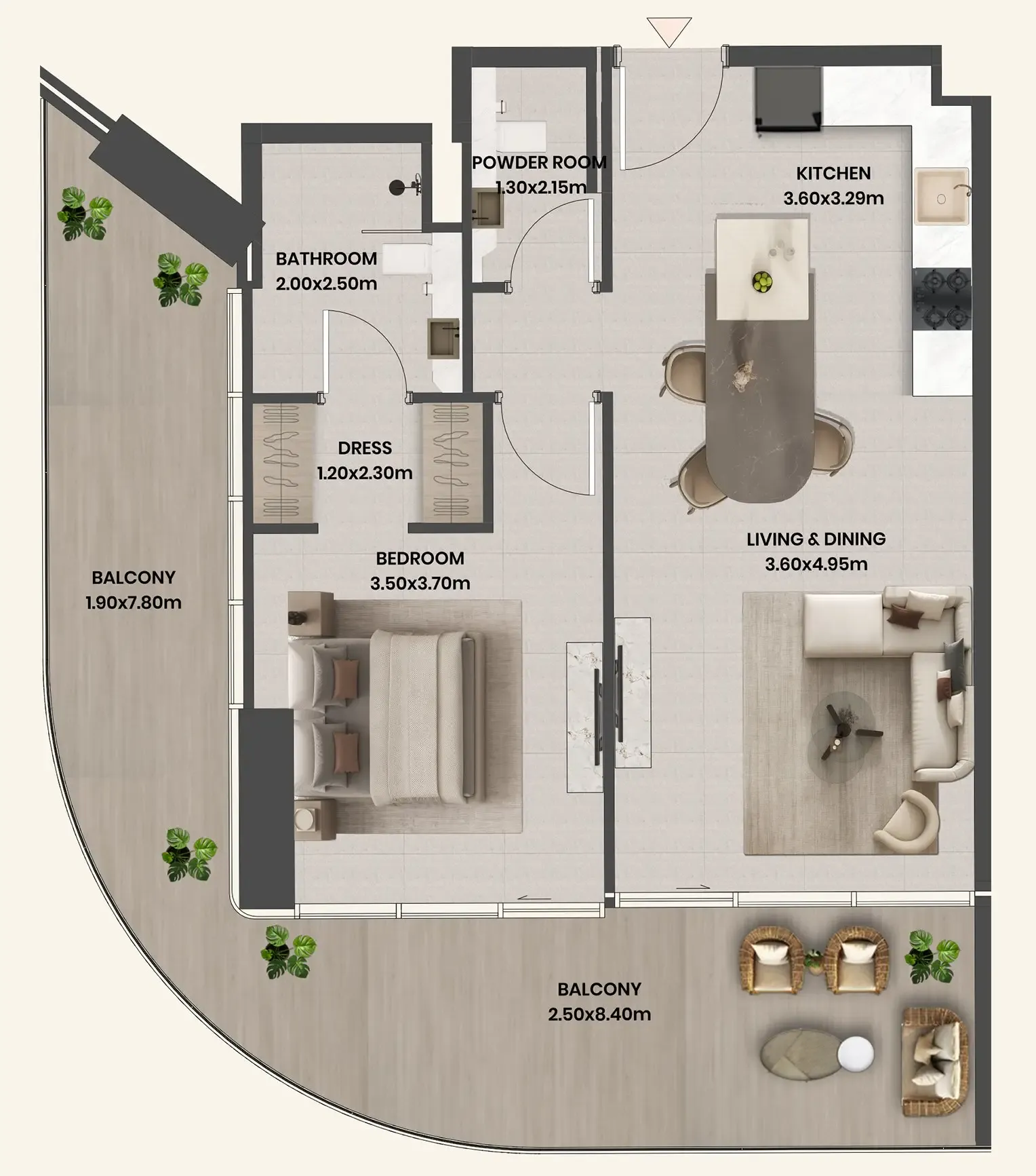Divine Al Barari 1 bed floor plan, 998 sqft
