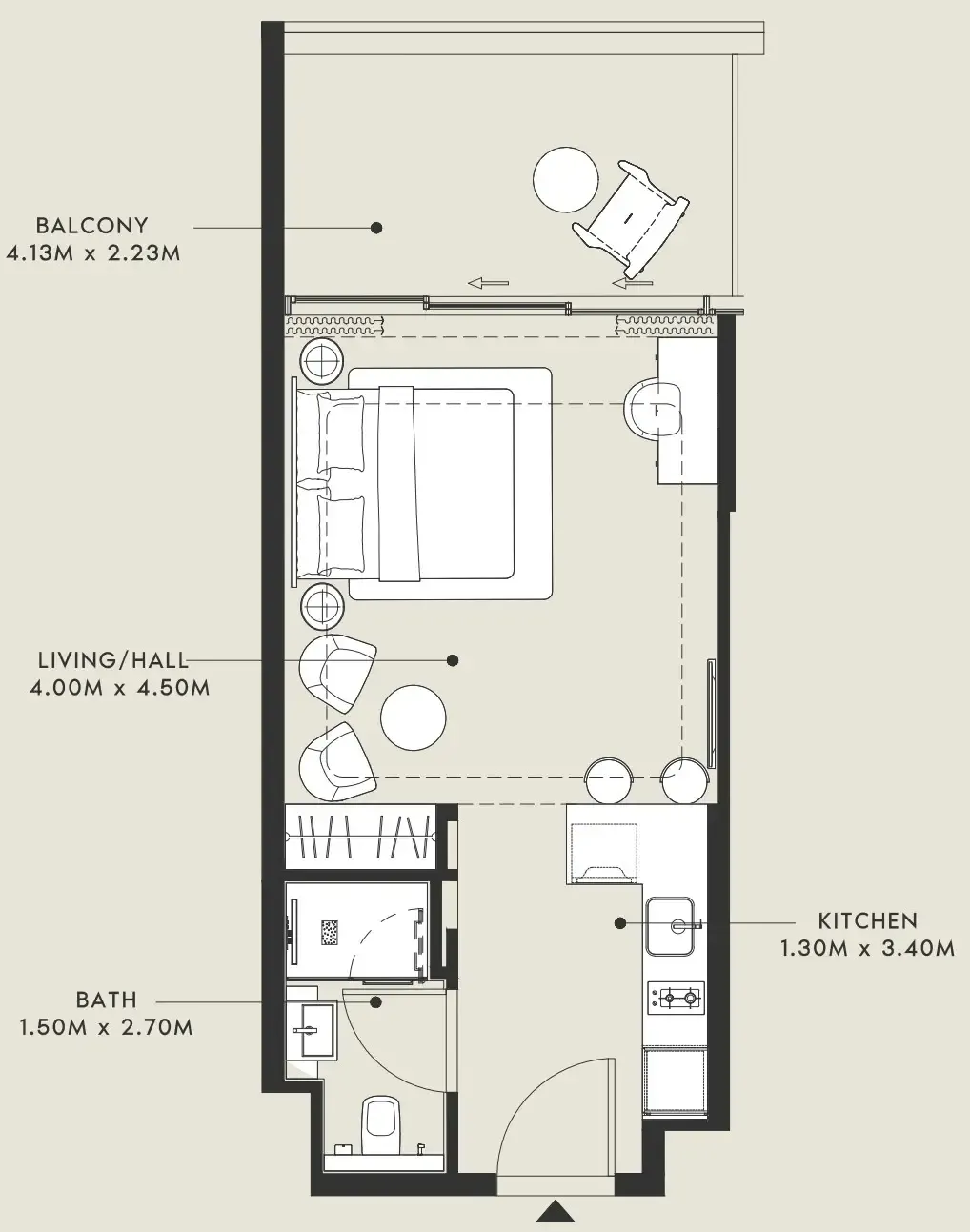 Riviera 55 Studio floor plan, 626 sqft