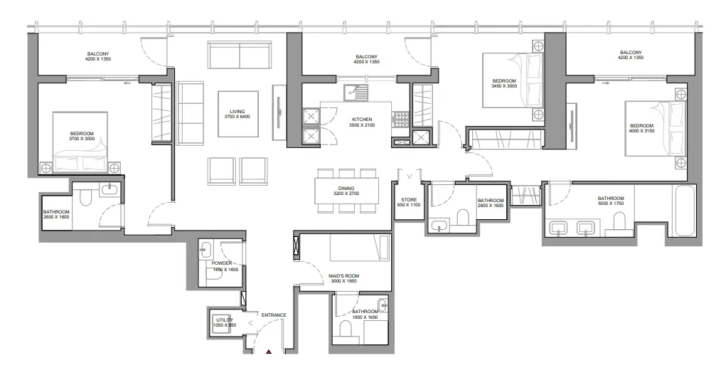 The Element at Sobha One 3 bed floor plan, 1,874 sqft
