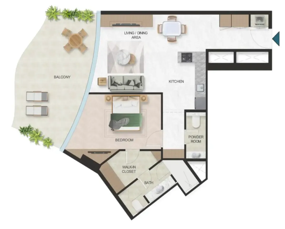 Oystra 1 bed floor plan, 1,015 sqft