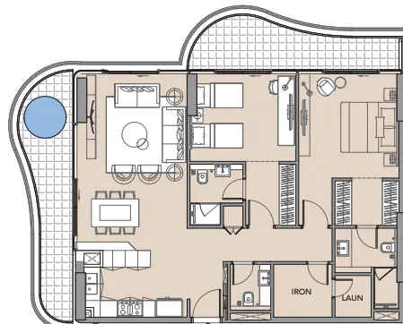 Beach Walk 4 2 bed floor plan, 1,376 sqft