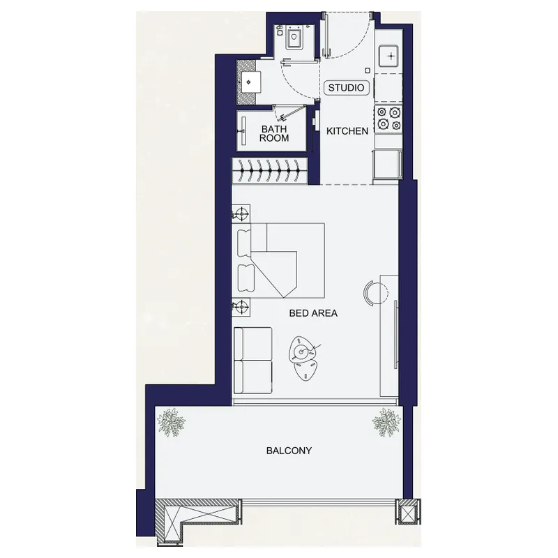 Binghatti Starfall Studio floor plan, 477 sqft