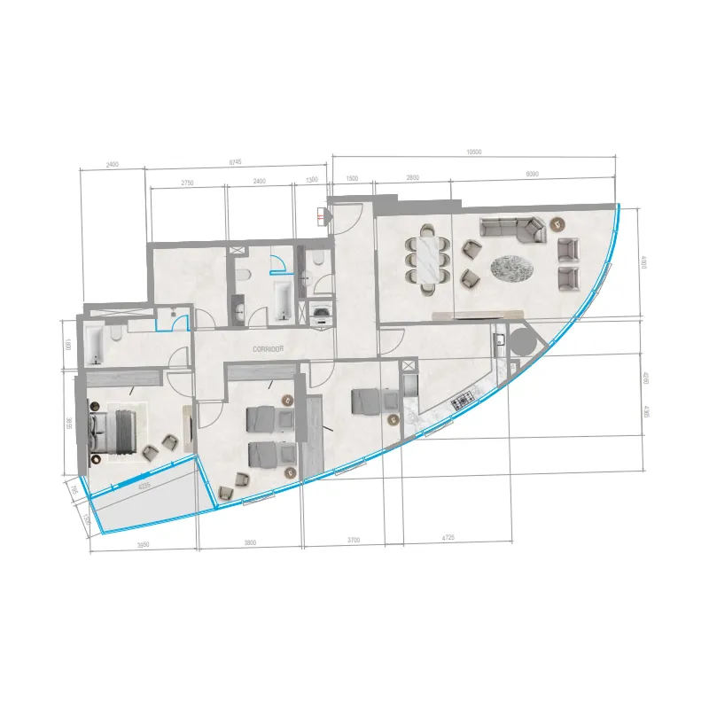 Orchid Towers Phase 1 3 bed floor plan, 1,675 sqft