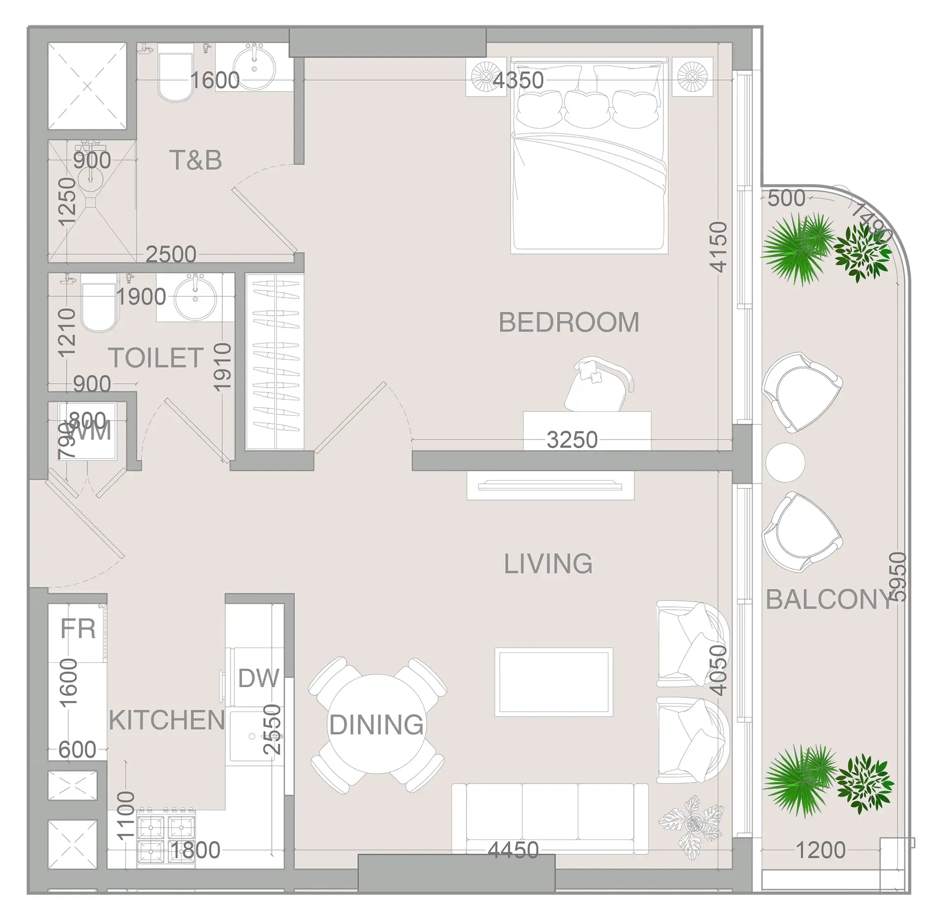 VERDAN1A 4 1 bed floor plan, 768 sqft