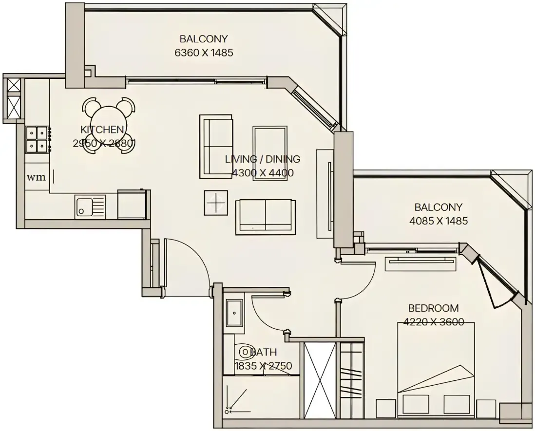 Nirvana Residences 1 1 bed floor plan, 760 sqft