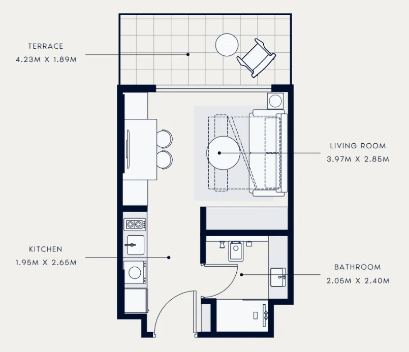 Azizi Venice Studio floor plan, 369 sqft