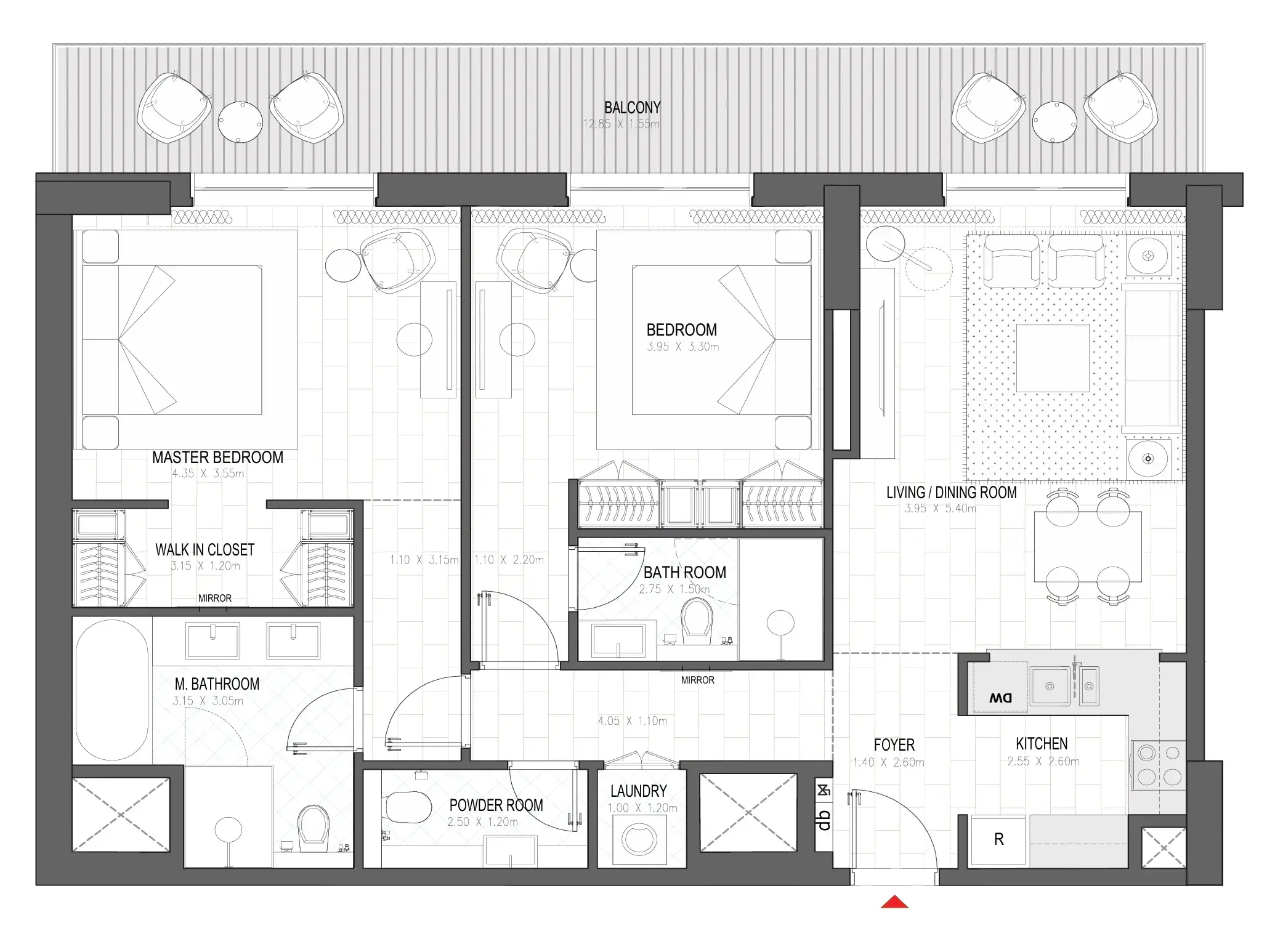 Palace Residences Al Mamsha 2 bed floor plan, 1,367 sqft
