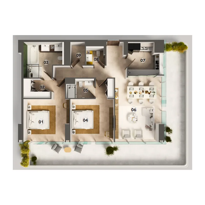 Juman 3 2 bed floor plan, 2,163 – 2,636 sqft
