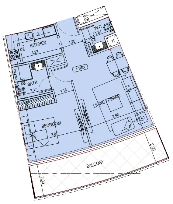 Binghatti Sky Terraces 1 bed floor plan, 782 sqft