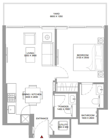 Yachtside Marina Residences 1 bed floor plan, 614 – 615 sqft