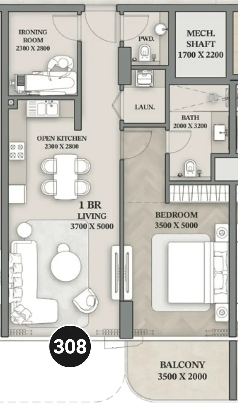 Wellington Ocean Walk 1 bed floor plan, 896 sqft