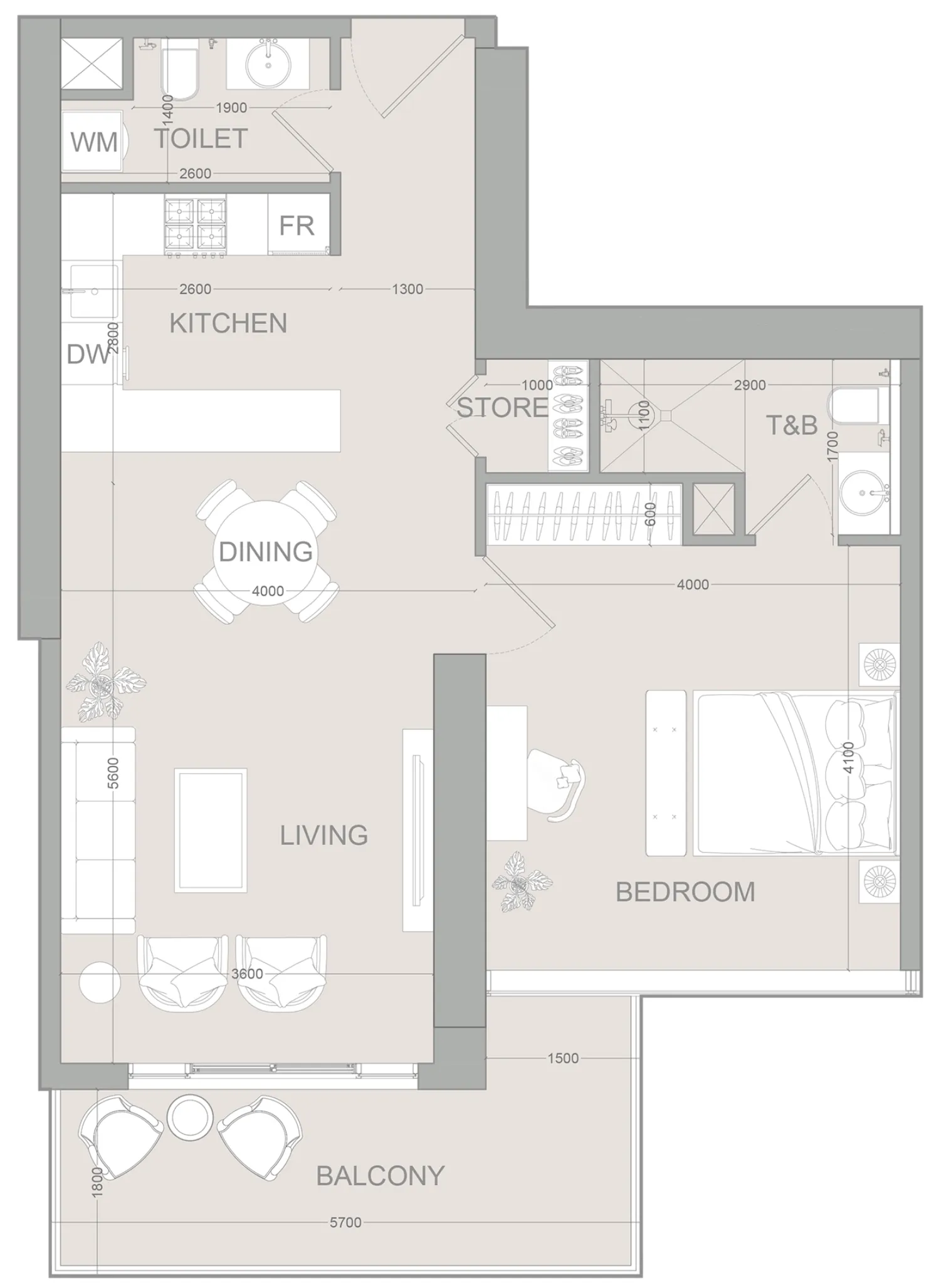 AUREL1A Residence 1 bed floor plan, 862 sqft