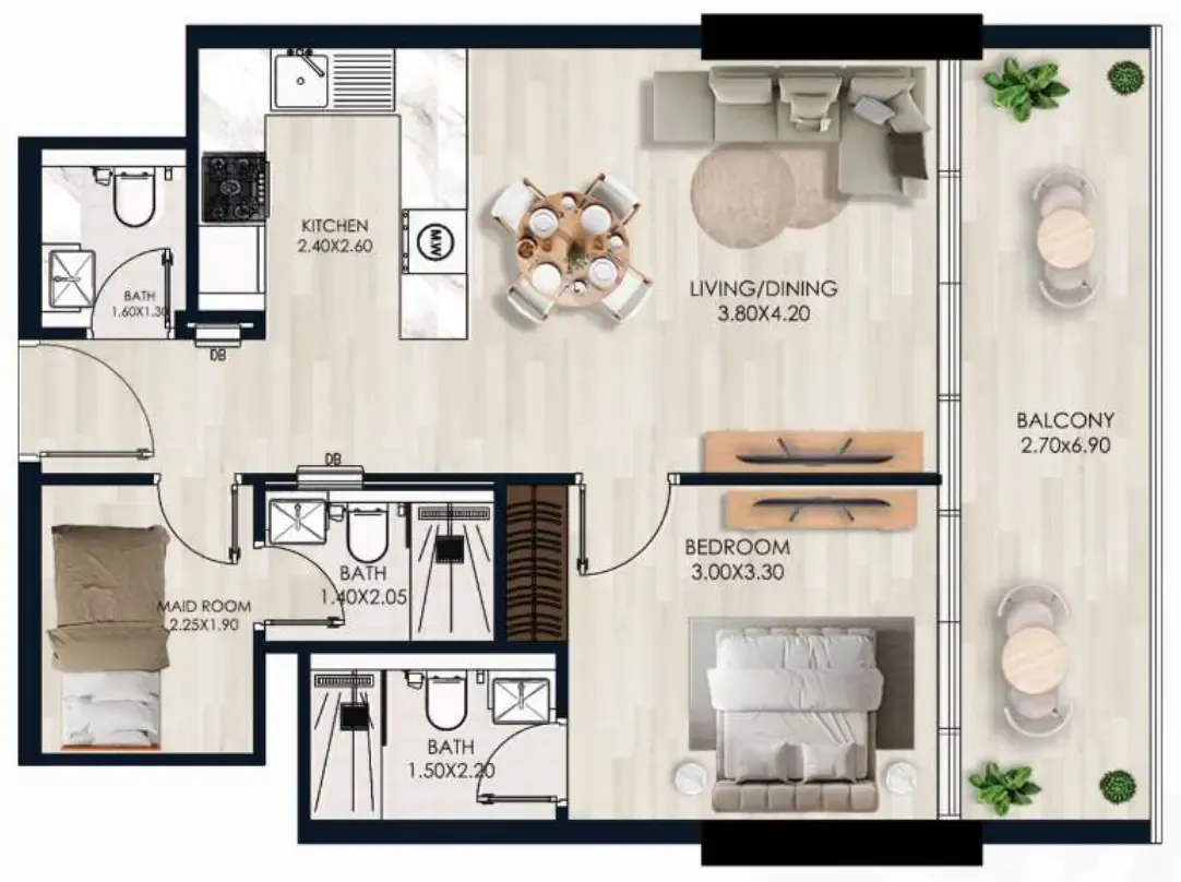 Sera Gardens by Vision 1 bed floor plan, 801 sqft