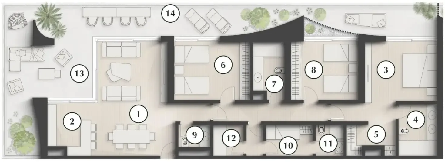 Lunaya Terraces 3 bed floor plan, 2,490 sqft
