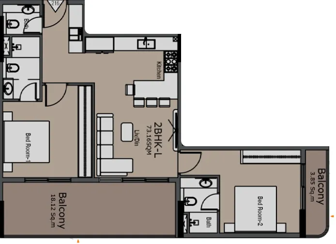 Golden Woods Albab Views 2 bed floor plan, 1,036 sqft