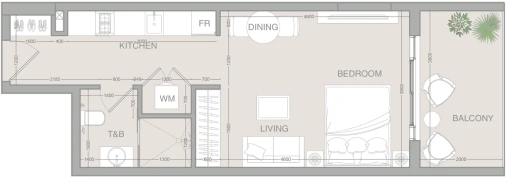 VERDAN1A Studio floor plan, 481 sqft