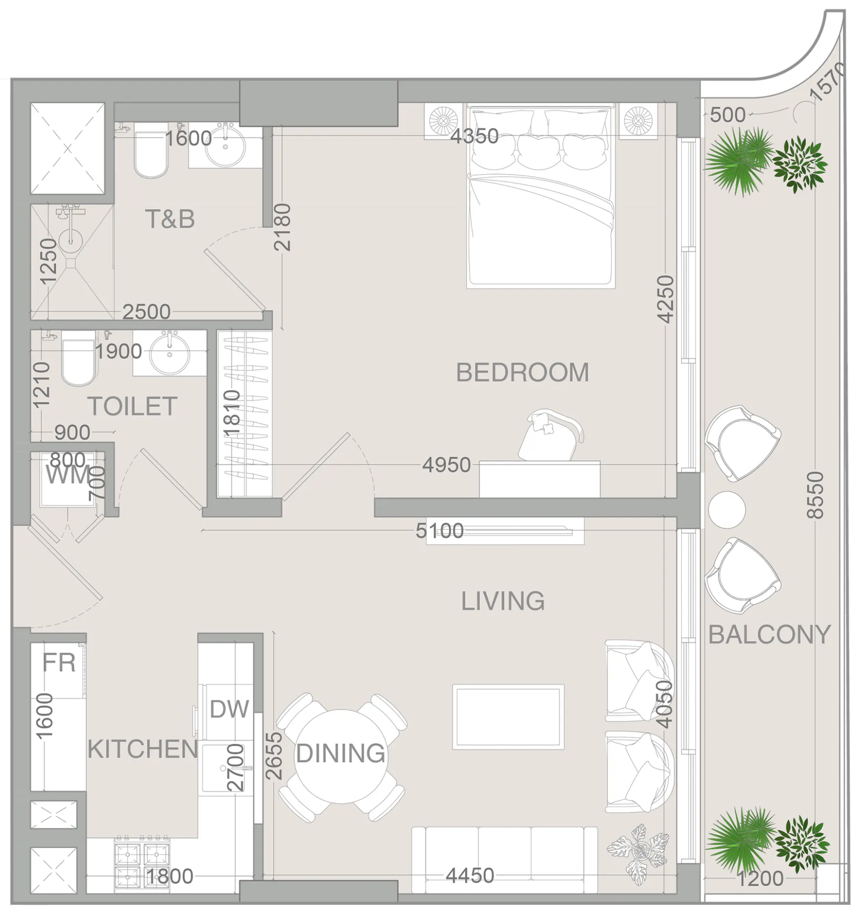 VERDAN1A 4 1 bed floor plan, 798 sqft