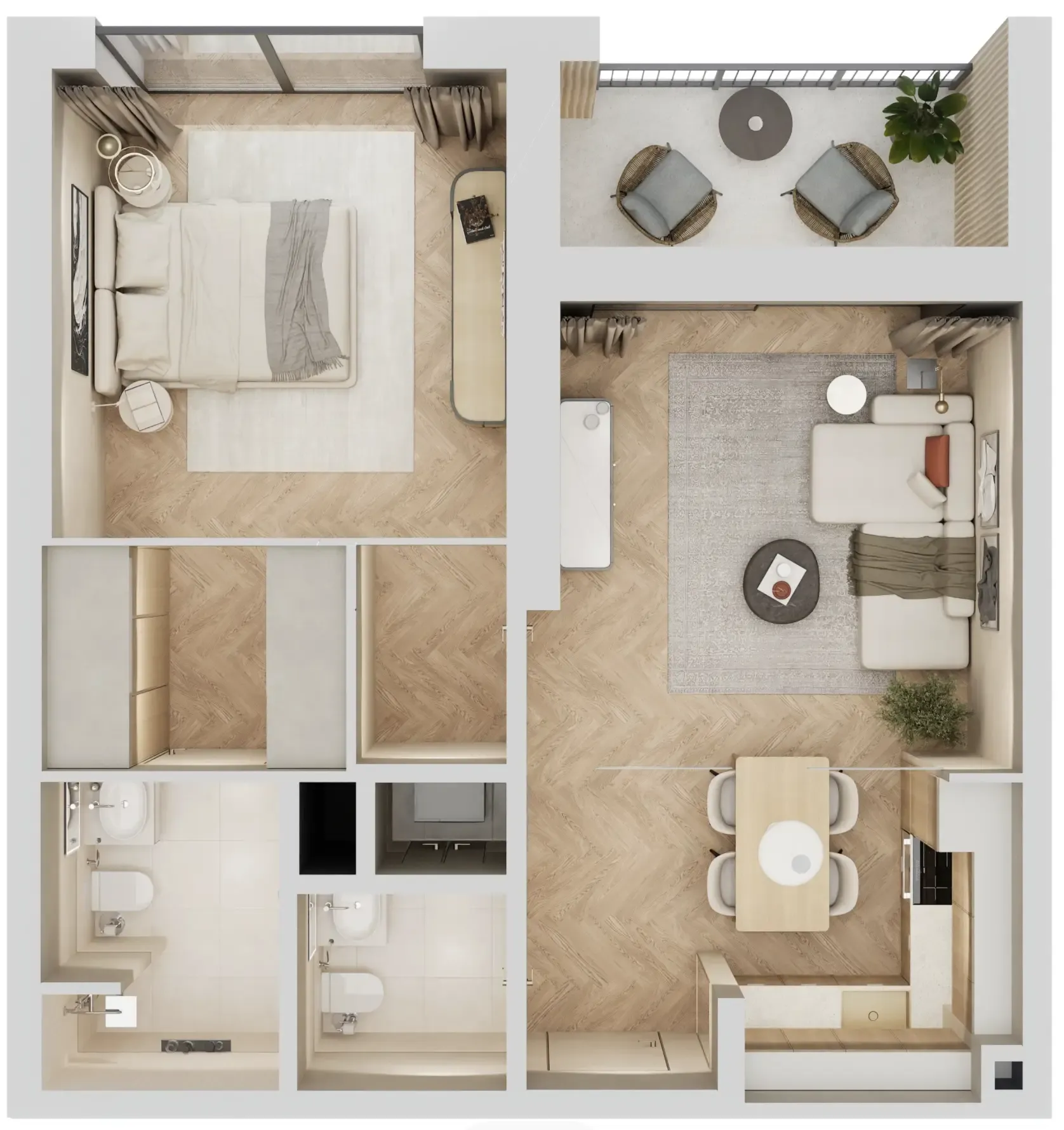 Arisha Terraces 1 bed floor plan, 717 sqft