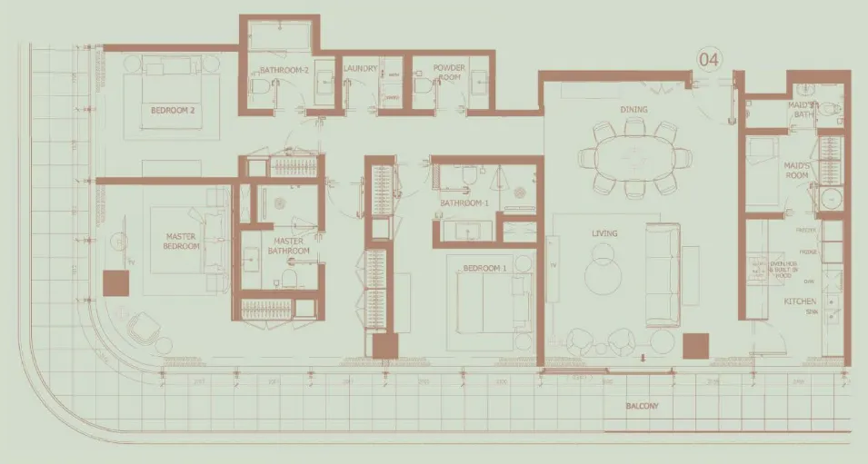 Eden House The Park 3 bed floor plan, 2,405 sqft
