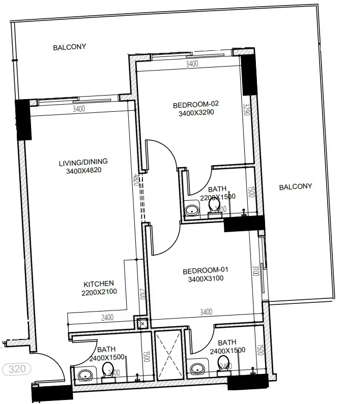 Astra South 2 bed floor plan, 1,036 sqft