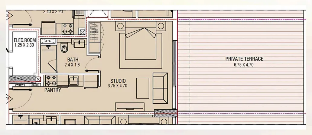 Brand Centro Studio floor plan, 729 sqft