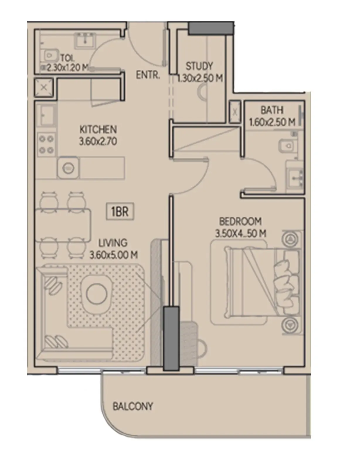 Weston by Wadan Phase 1 & 2 1 bed floor plan, 785 sqft