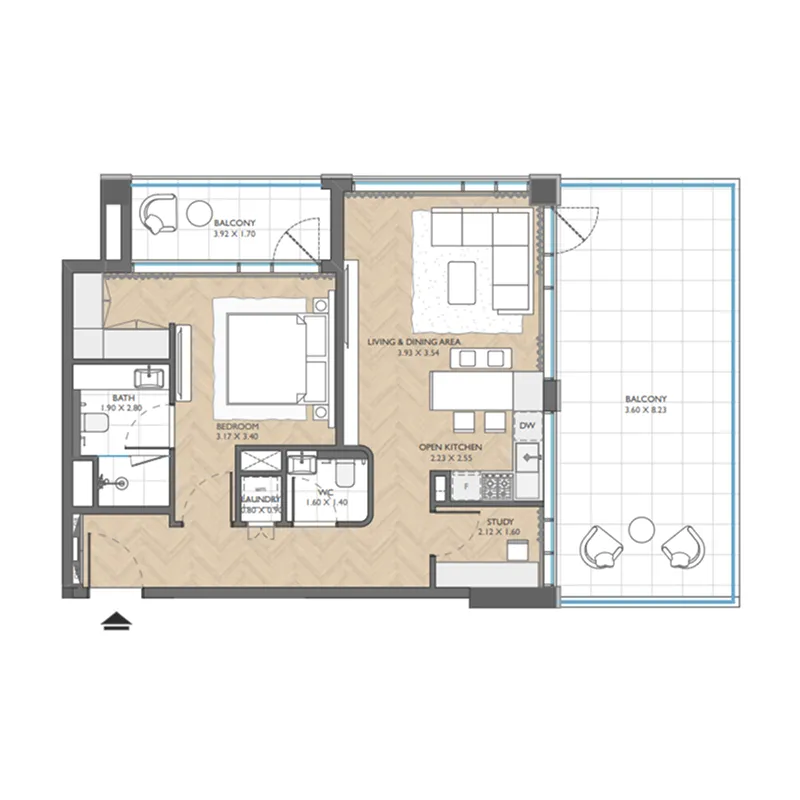 The Collective 1 bed floor plan, 1,141 sqft