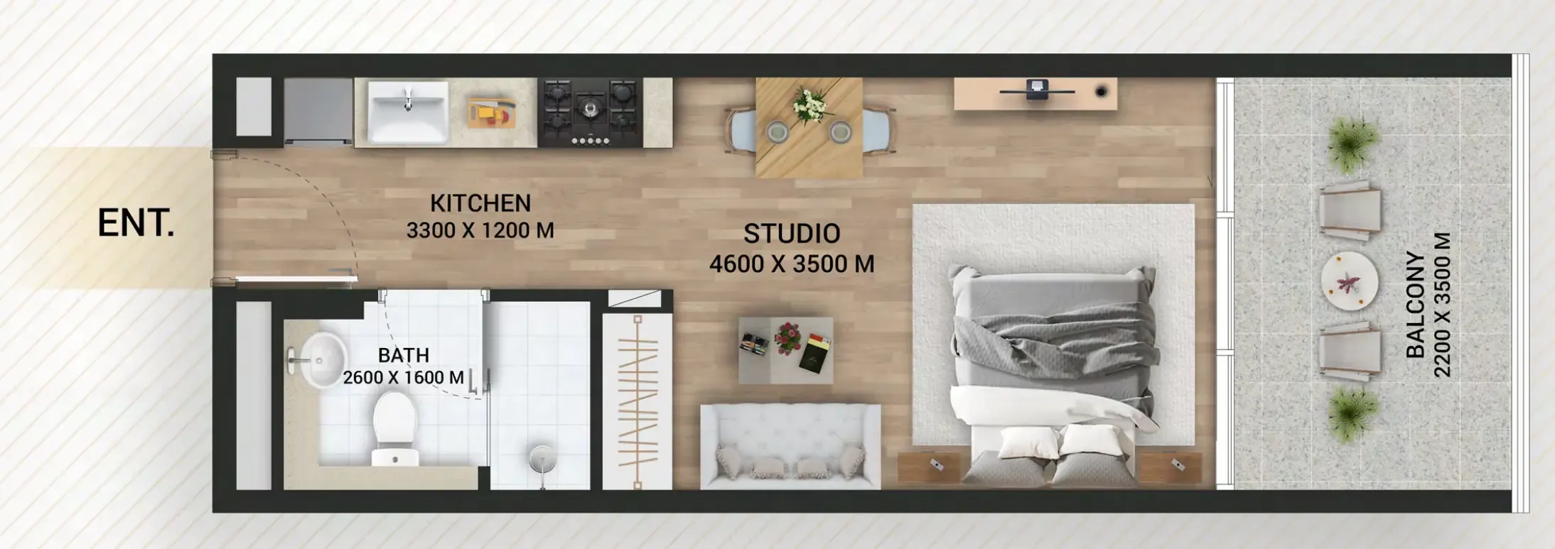 Empire Lake Views Studio floor plan, 417 – 420 sqft