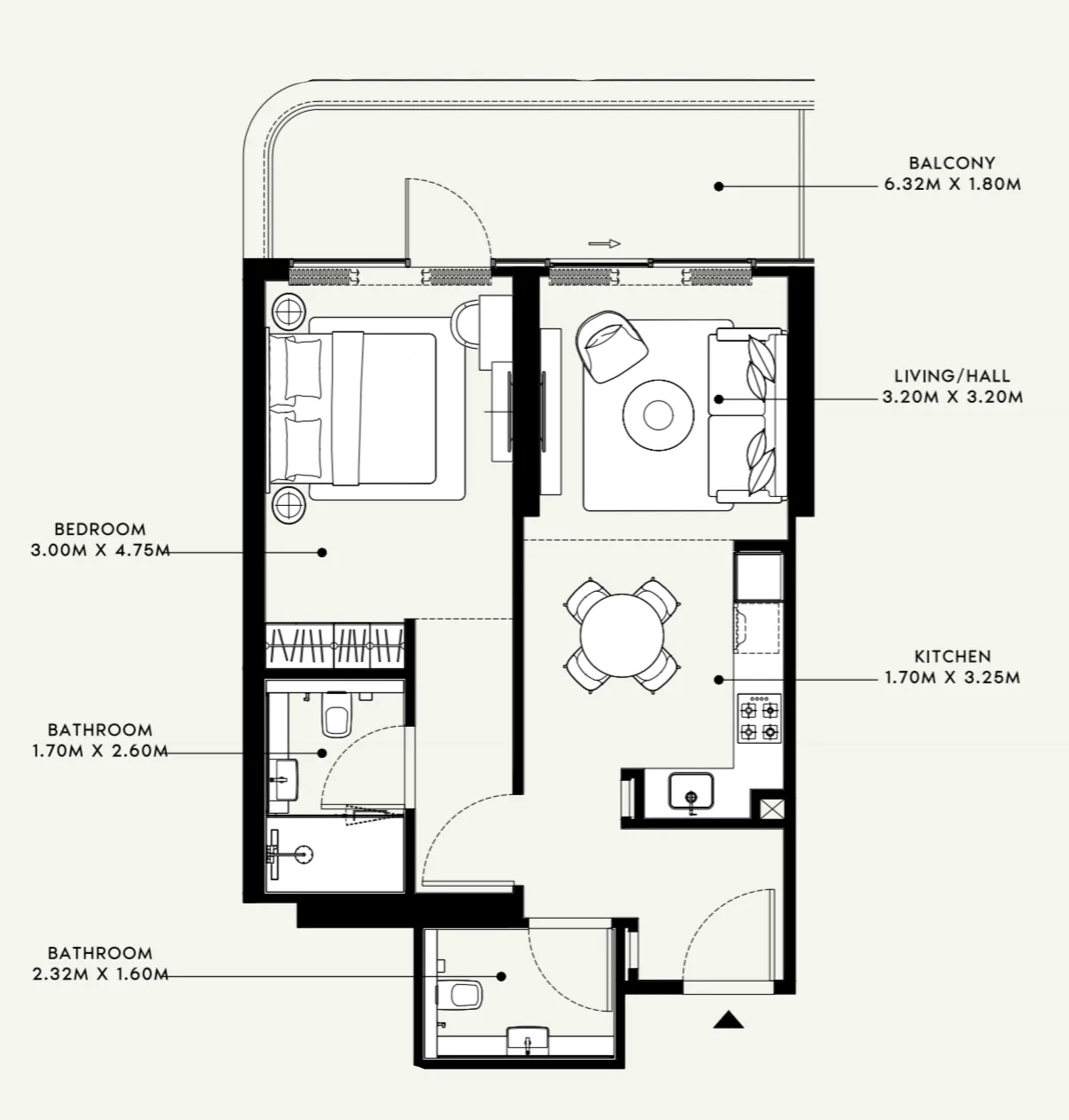 Azizi Ruby 1 bed floor plan, 739 – 743 sqft