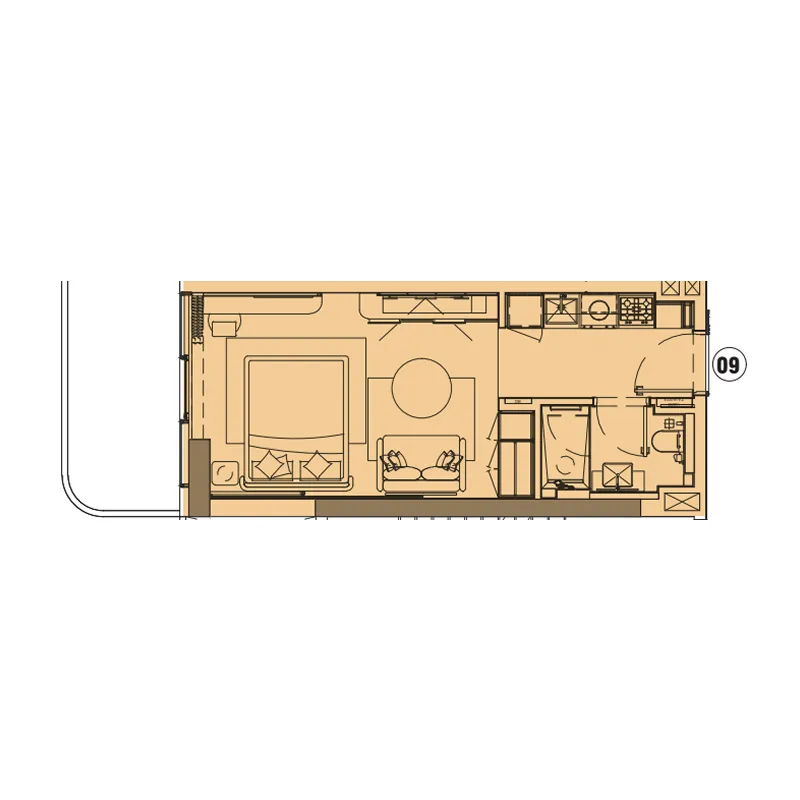 Pearl House IV Studio floor plan, 431 sqft