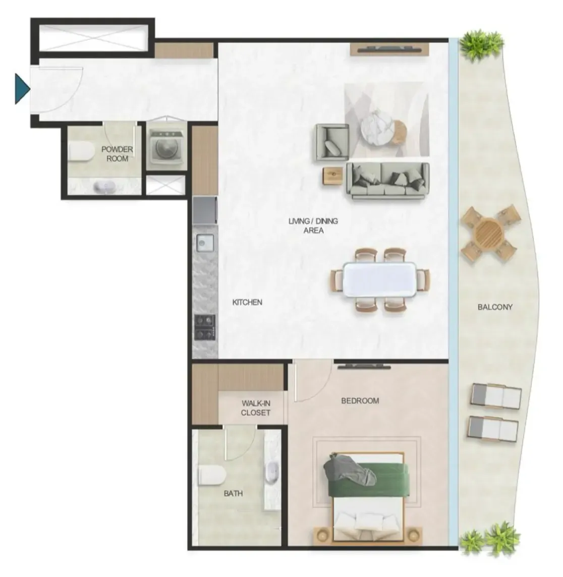 Oystra 1 bed floor plan, 1,051 sqft