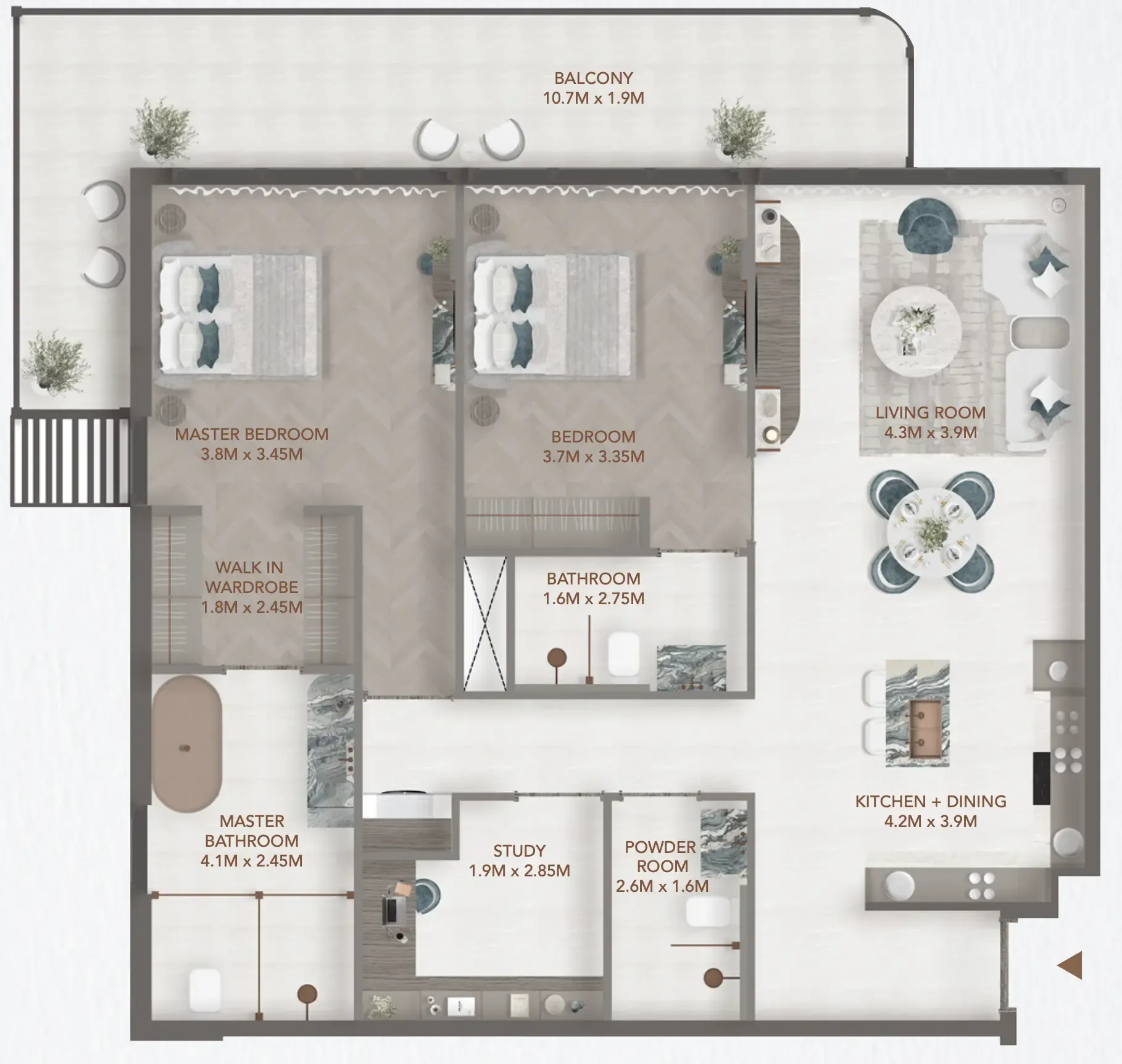 241 Waterside 2 bed floor plan, 1,483 sqft