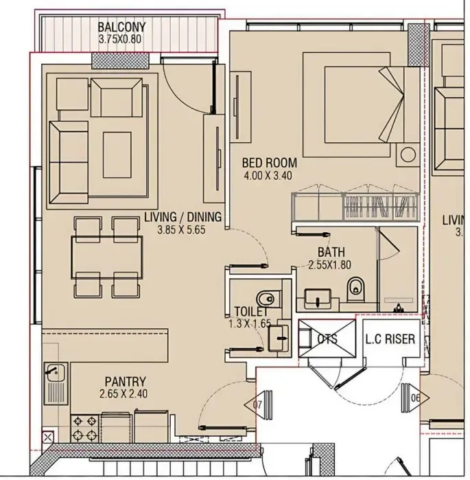 Brand Centro 1 bed floor plan, 689 sqft