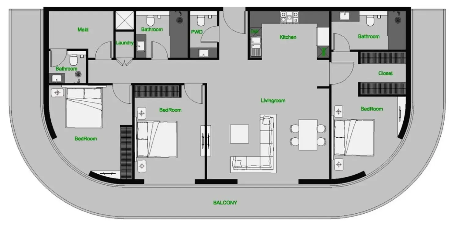 The Central Downtown 3 bed floor plan, 2,225 sqft