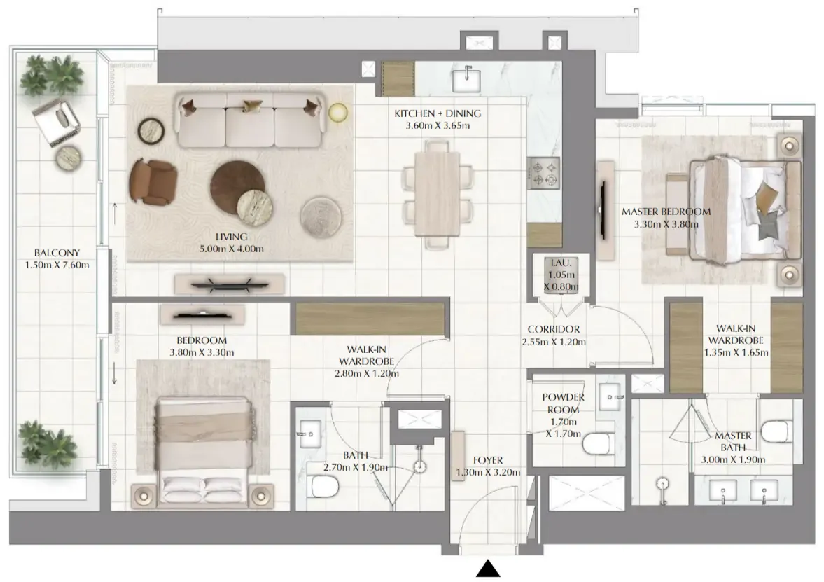 Valia 2 bed floor plan, 1,257 sqft