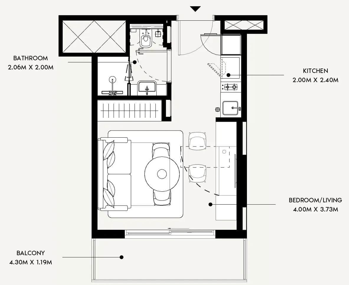 Azizi David Studio floor plan, 336 sqft