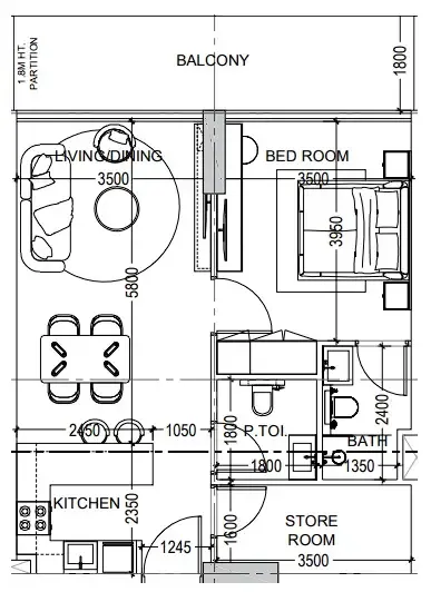 Al Haseen Residences 6 1 bed floor plan, 791 sqft